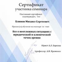 Сертификат врача-стоматолога, ортопеда, имплантолога стоматологии Dental Story Блинова Михаила Сергеевича от 2019 года.